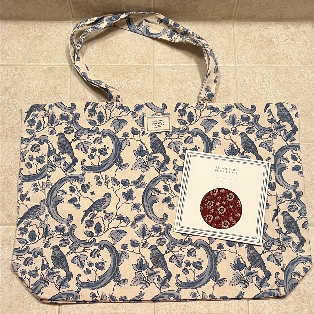 NWOT Sézane Antoinette Poisson Tote and Rust/Burgundy Scarf